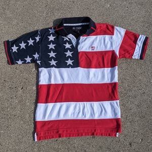Old College Inn USA Flag Themed Patriotic Cotton Polo Shirt Large
